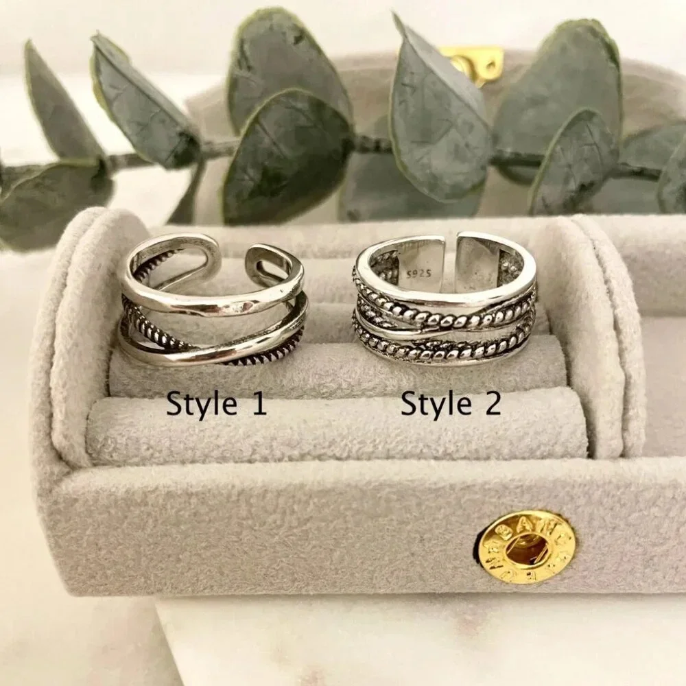 925 Sterling Silver Vintage Ring Minimalist Chunky Silver Ring Criss Cross Band - Picture 5 of 5
